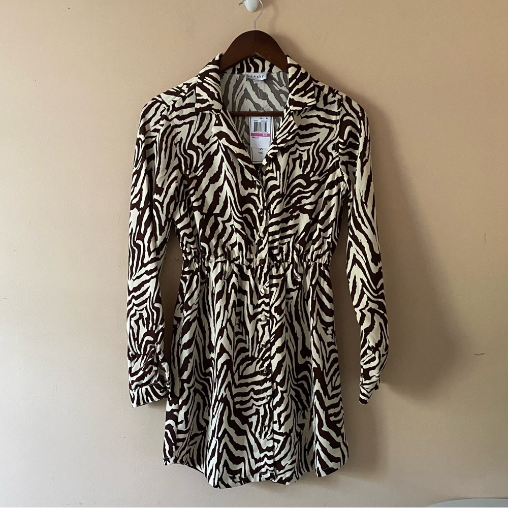 Kit & Sky Womens Brown Animal Print  Shirtdress Size XXS - no Belt